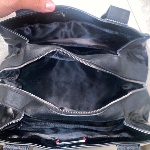 DKNY Black Patent Leather Logo Small Satchel Shoulder Bag - Picture 8 of 9